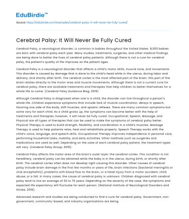 Cerebral Palsy: It Will Never Be Fully Cured
