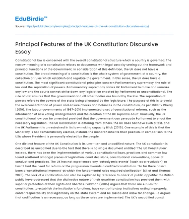 Principal Features of the UK Constitution: Discursive Essay