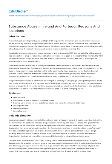 Substance Abuse In Ireland And Portugal: Reasons And Solutions