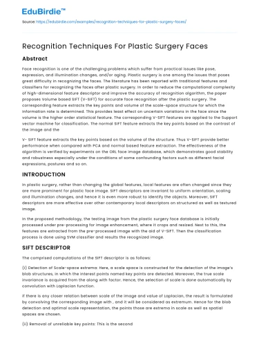 Recognition Techniques For Plastic Surgery Faces