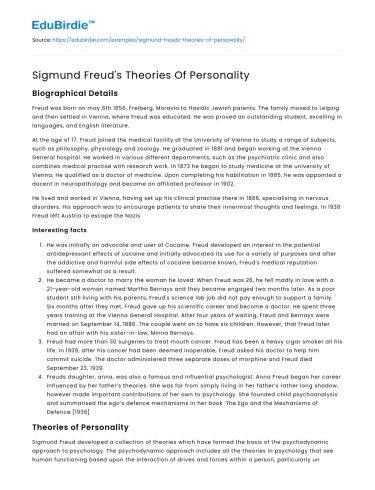 Freud’s Dynamic Theory of Personality