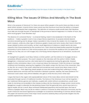 Killing Mice: The Issues Of Ethics And Morality In The Book Maus