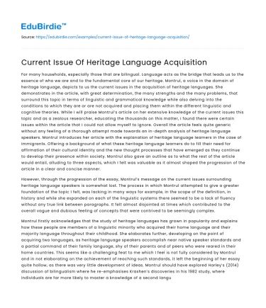 Current Issue Of Heritage Language Acquisition