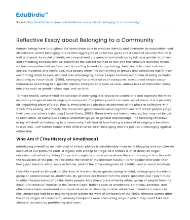 Reflective Essay about Belonging to a Community