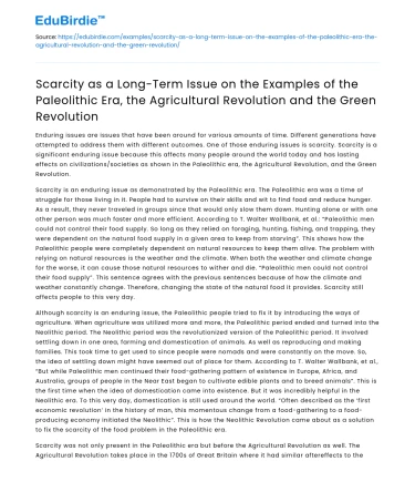 Scarcity as an Enduring Issue: From the Paleolithic to the Green Revolution