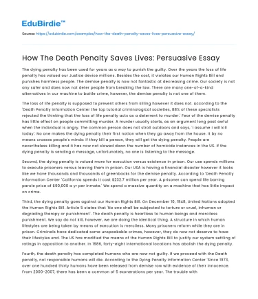 How The Death Penalty Saves Lives: Persuasive Essay
