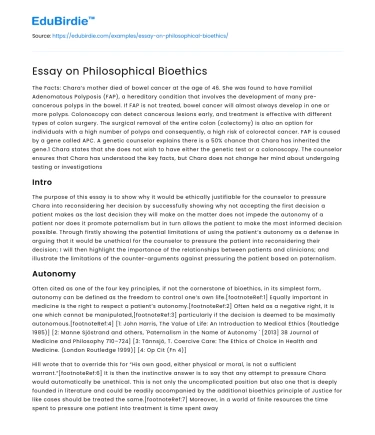 Essay on Philosophical Bioethics