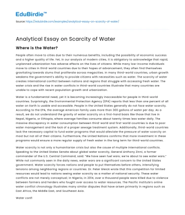 Analytical Essay on Scarcity of Water