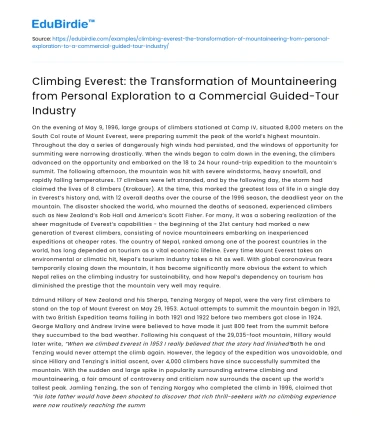 Everest: Mountaineering Evolution to Guided Tours