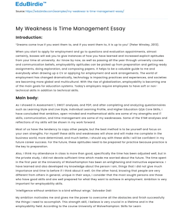 My Weakness Is Time Management Essay