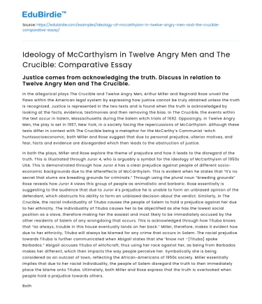 Comparing McCarthyism in Twelve Angry Men and The Crucible