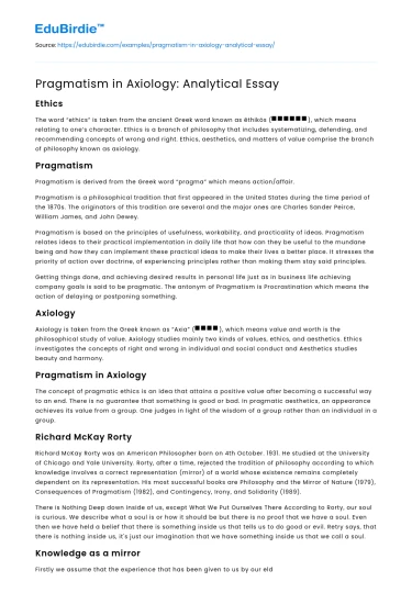 Pragmatism in Axiology: Analytical Essay