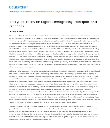 Analytical Essay on Digital Ethnography: Principles and Practices