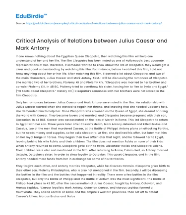 Critical Analysis of Relations between Julius Caesar and Mark Antony