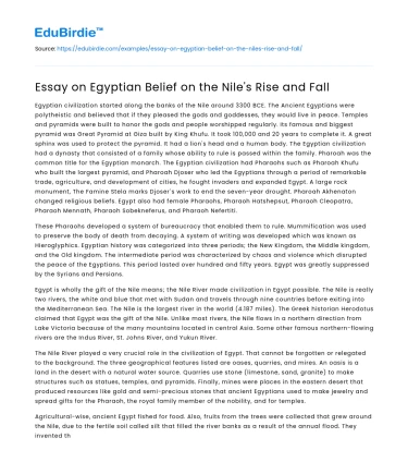 Essay on Egyptian Belief on the Nile’s Rise and Fall
