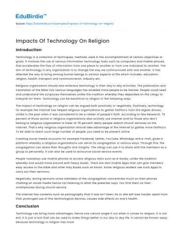 Impacts Of Technology On Religion