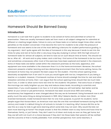 Homework Should Be Banned Essay