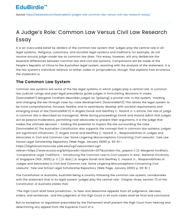A Judge’s Role: Common Law Versus Civil Law Research Essay