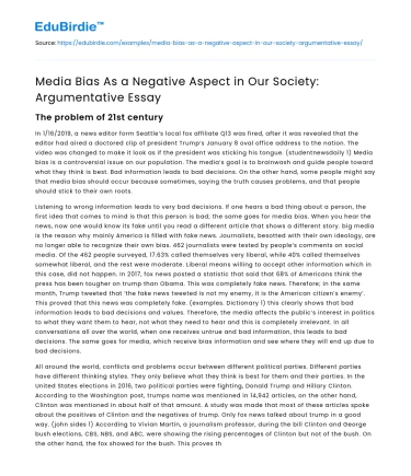 Media Bias As a Negative Aspect in Our Society: Argumentative Essay
