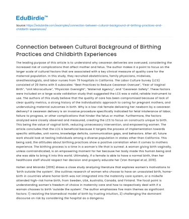 Cultural Background and Childbirth Experiences