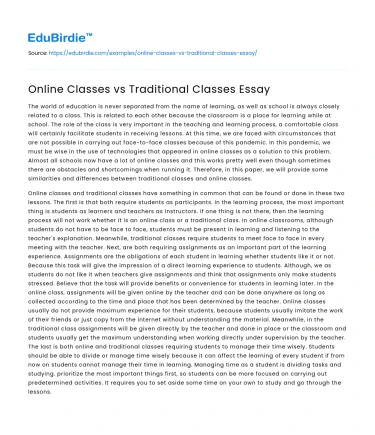 Online Classes vs Traditional Classes Essay