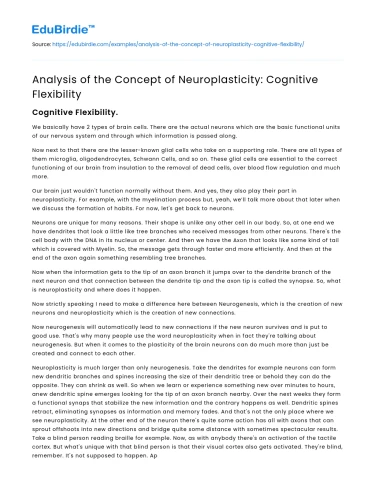 Analysis of the Concept of Neuroplasticity: Cognitive Flexibility