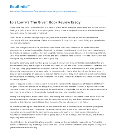 Lois Lowry’s ‘The Giver’: Book Review Essay