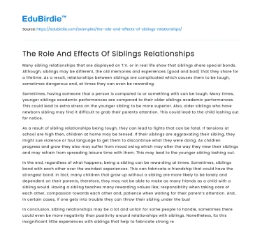 The Role And Effects Of Siblings Relationships