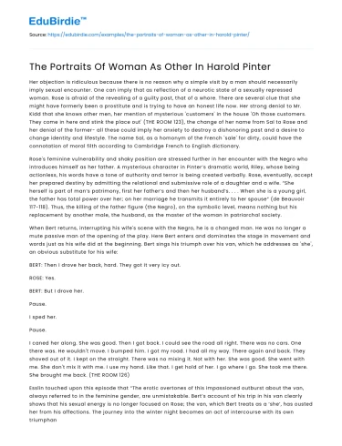The Portraits Of Woman As Other In Harold Pinter