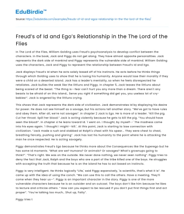 Freud’s of Id and Ego’s Relationship in the The Lord of the Flies
