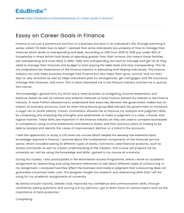 Essay on Career Goals in Finance