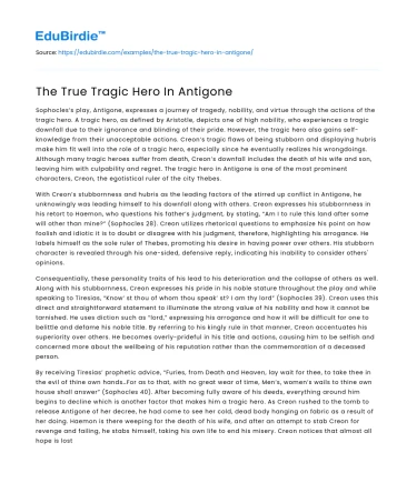 The True Tragic Hero In Antigone