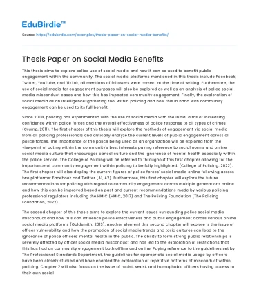 Thesis Paper on Social Media Benefits
