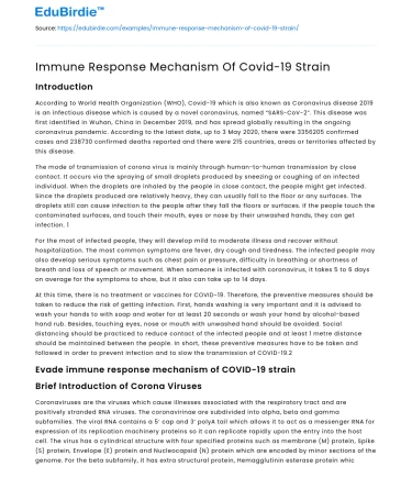 Immune Response Mechanism Of Covid-19 Strain