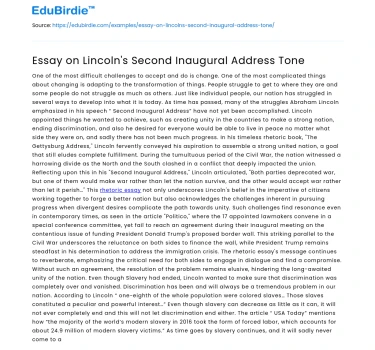 Essay on Lincoln’s Second Inaugural Address Tone