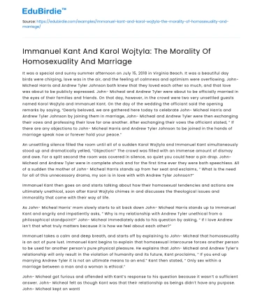 Kant and Wojtyla: Perspectives on Homosexuality and Marriage