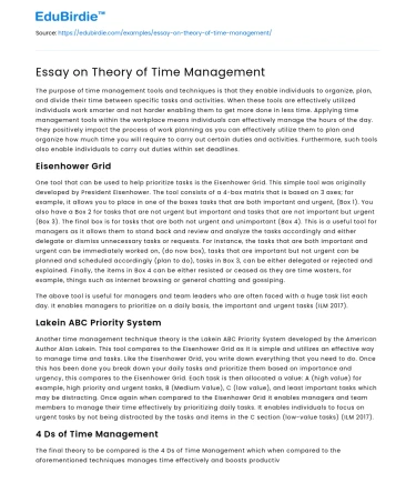 Essay on Theory of Time Management