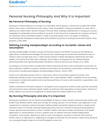 Personal Nursing Philosophy And Why It Is Important