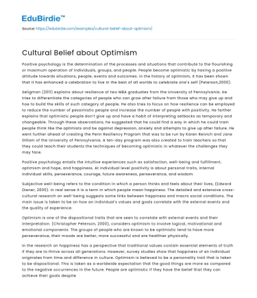 Cultural Perspectives on Optimism