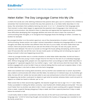 Helen Keller: The Day Language Came Into My Life