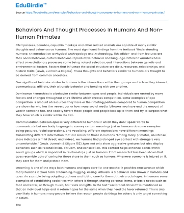 Comparative Cognition: Humans and Non-Human Primates