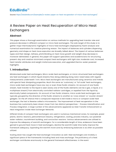 A Review Paper on Heat Recuperation of Micro Heat Exchangers