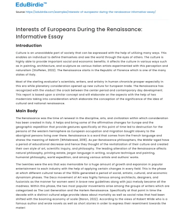 Interests of Europeans During the Renaissance: Informative Essay