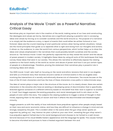 Analysis of the Movie ‘Crash’ as a Powerful Narrative: Critical Essay