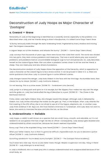 Deconstruction of Judy Hoops as Major Character of ‘Zootopia’