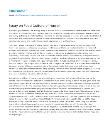 Essay on Food Culture of Hawaii