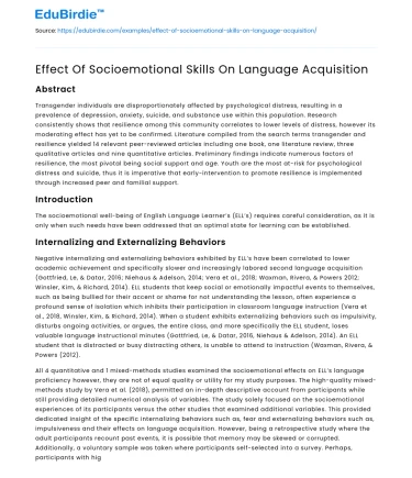 Effect Of Socioemotional Skills On Language Acquisition