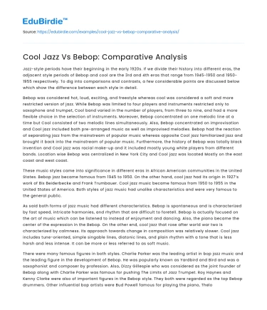 Cool Jazz Vs Bebop: Comparative Analysis