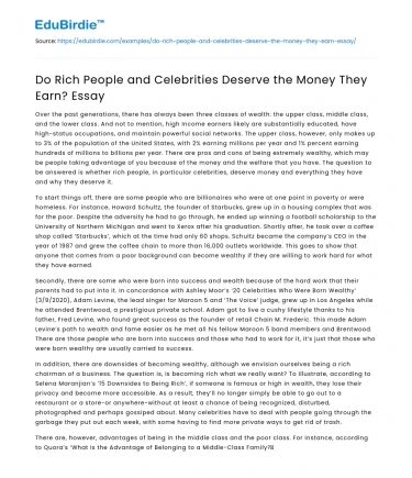 Do Rich People and Celebrities Deserve the Money They Earn? Essay