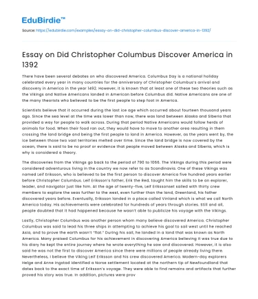 Essay on Did Christopher Columbus Discover America in 1392